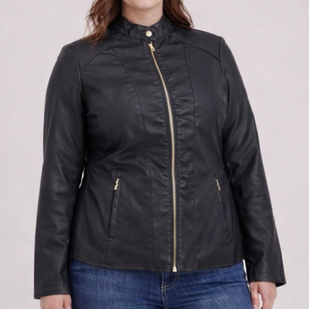 NWT Baccini Black Faux Leather Zip Jacket Womens Plus Sz 2X